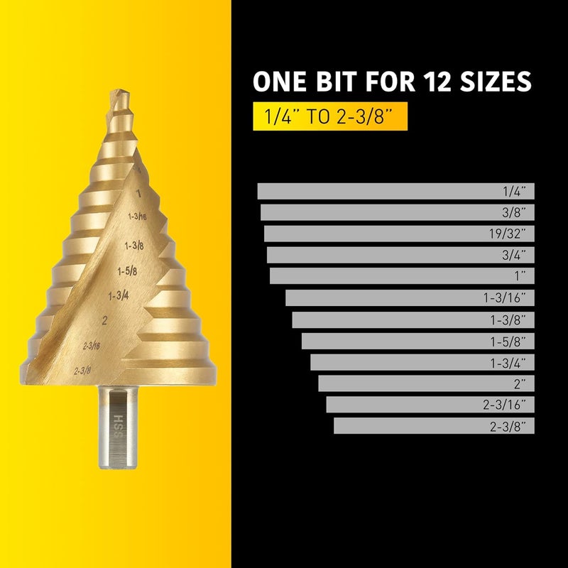 Anfrere Large Step Drill Bit, 1/4 to 2-3/8 inch High Speed Steel Drill Cone Bits for Sheet Metal Hole Drilling Cutting, Sprial Unibit Extra Large 2-3/8 inch - Image 5